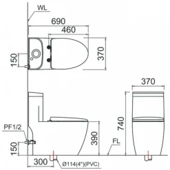 Alternative view of Bồn cầu nắp rửa cơ Caesar C1364F/TAF060 1 khối