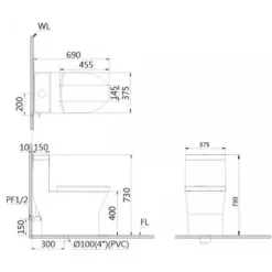 Alternative view of Bồn cầu nắp rửa cơ Caesar C1374F/TAF060 1 khối