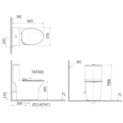 Alternative view of Bồn cầu nắp rửa cơ Caesar C1391F/TAF060 1 khối
