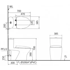 Alternative view of Bồn cầu nắp rửa cơ Caesar C1394F/TAF060 1 khối