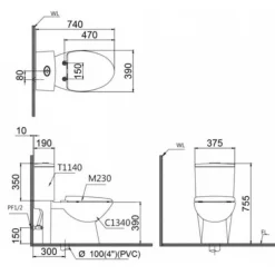 Alternative view of Bồn cầu nắp rửa cơ Caesar CD1340/TAF060 2 khối