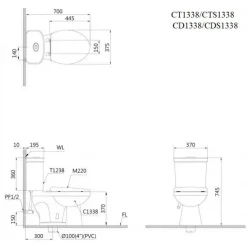 Alternative view of Bồn cầu Caesar CTS1338 thùng T1138 1 Nhấn Nắp Êm