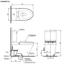 Alternative view of Bồn cầu 2 khối TOTO CS948DT10 nắp TC395VS