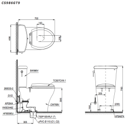 Alternative view of Bồn cầu 2 khối TOTO CS986GT9 nắp êm