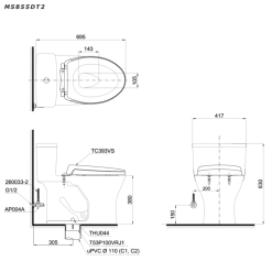 Alternative view of Bồn cầu 1 khối TOTO MS855DT3 nắp TC385VS