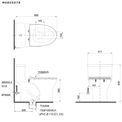 Alternative view of Bồn cầu 1 khối TOTO MS855DT8 nắp TC600VS