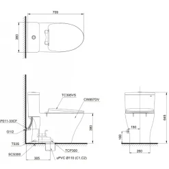 Alternative view of Bồn cầu 1 khối TOTO MS857DT10 nắp TC395VS