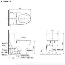 Alternative view of Bồn cầu 1 khối TOTO MS885DT8 nắp TC600VS