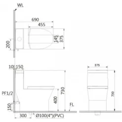 Alternative view of Bồn cầu thông minh Caesar C1374F/TAF400H 1 khối
