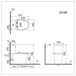 Alternative view of Bàn cầu nắp điện tử Caesar CD1320/TAF710H có remote