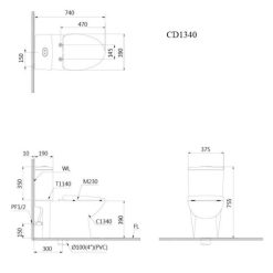 Alternative view of Bàn cầu nắp điện tử Caesar CD1340/TAF710H có remote