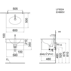 Alternative view of Chậu rửa lavabo Caesar LF5024 treo tường-đặt bàn 600x500 mm