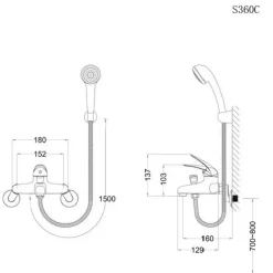 Alternative view of Bộ vòi sen cây CAESAR S360C/BS125 nóng lạnh đồng thau