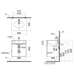 Alternative view of Bộ tủ lavabo Caesar LF5024/EH05024ASV liền bàn