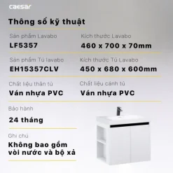 Alternative view of Bộ tủ lavabo treo tường Caesar LF5357/EH15357CLV màu trắng