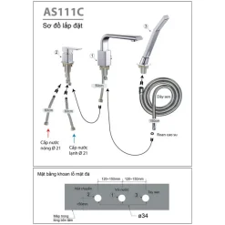 Alternative view of Vòi sen xả bồn tắm Caesar AS111C đồng thau mạ crom/niken sáng bóng