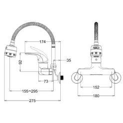 Alternative view of Vòi bếp nóng lạnh Caesar K526C inox 304  gắn tường