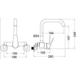 Alternative view of Vòi bếp nóng lạnh Caesar K535C gắn tường