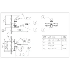 Alternative view of Vòi bếp Viglacera VG701 nóng lạnh gắn tường