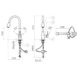 Alternative view of Vòi bếp Viglacera VG768 dây rút nóng lạnh