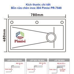 Kích thước hộc rửa bát đơn Pimisi PR-7848