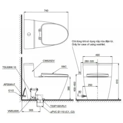 Alternative view of Bồn cầu nắp cơ TOTO MS625DE4/TCW1211A