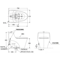 Alternative view of Bồn cầu nắp cơ TOTO MS823DRE4 Ecowasher