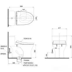 Alternative view of Bồn cầu một khối nắp cơ TOTO MS855DE4
