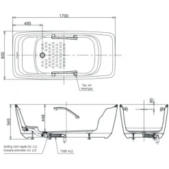 Alternative view of Bồn tắm TOTO PJY1724HPWEN#MW đá cẩm thạch 1.7M trắng mờ