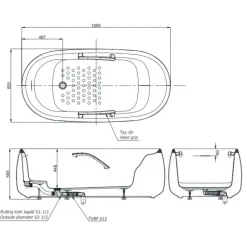 Alternative view of Bồn tắm TOTO PJY1744HPWEN#MW đá cẩm thạch 1.7M