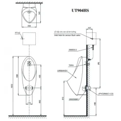 Alternative view of Bồn tiểu nam Toto UT904HS#W treo tường đường cấp âm