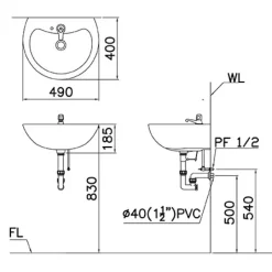Alternative view of Chậu rửa lavabo Caesar L2150 treo tường