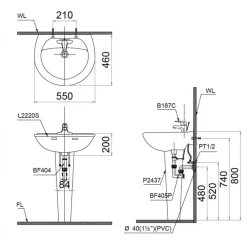 Alternative view of Chậu rửa lavabo Caesar L2220/P2445 treo tường chân dài