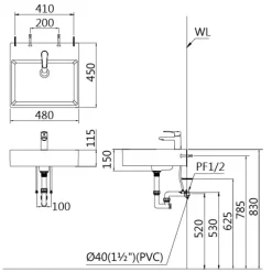 Alternative view of Chậu rửa lavabo Caesar LF5263/PF2463 treo tường chân ngắn