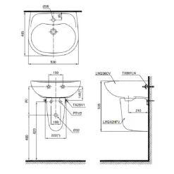 Alternative view of Chậu rửa mặt lavabo TOTO LHT236CS treo tường chân ngắn