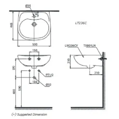 Alternative view of Chậu rửa mặt lavabo TOTO LT236CS treo tường
