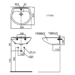 Alternative view of Chậu rửa mặt lavabo TOTO LT300C treo tường