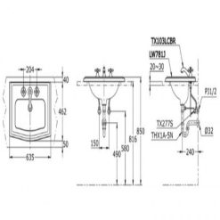 Alternative view of Chậu lavabo TOTO LW781J#W dương vành 3 lỗ