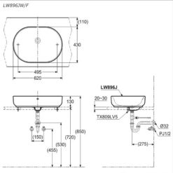 Alternative view of Chậu rửa lavabo TOTO LW896JW/F#ASB đặt bàn xanh tro