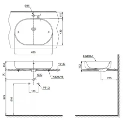 Alternative view of Chậu rửa lavabo TOTO LW896JW/F#FRG đặt bàn rừng xanh
