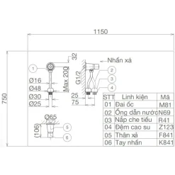 Alternative view of Van xả bồn tiểu nam Viglacera VG841.1 ống cong