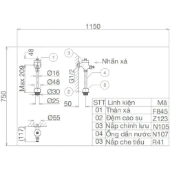 Alternative view of Van xả bồn tiểu nam Viglacera VG845 (VGHX05) ống thẳng