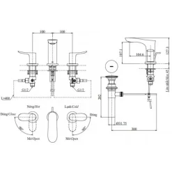 Alternative view of Vòi lavabo Toto TLG01201BA#PFG nóng lạnh 3 lỗ vàng pháp bóng