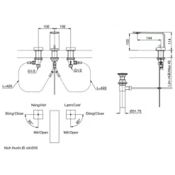 Alternative view of Vòi lavabo Toto TLP02201B nóng lạnh 3 lỗ