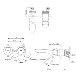 Alternative view of Vòi lavabo Toto TLG01310BB#MBL nóng lạnh âm tường đen mờ