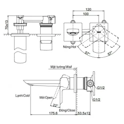 Alternative view of Vòi lavabo Toto TLG02310BB (TLG02310B) nóng lạnh âm tường