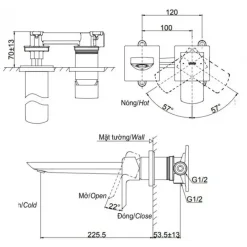 Alternative view of Vòi lavabo Toto TLG02311BB#PFG nóng lạnh âm tường vàng pháp bóng