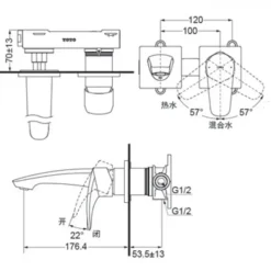Alternative view of Vòi lavabo Toto TLG09307BB (TLG09307B) nóng lạnh âm tường