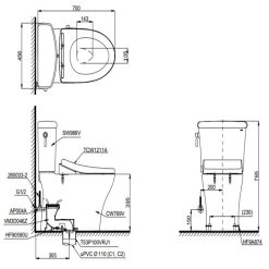 Alternative view of Bồn cầu hai khối nắp cơ TOTO CS986GE4