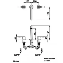 Alternative view of Vòi lavabo COTTO CT2183A Patchwork nóng lạnh chậu 3 lỗ